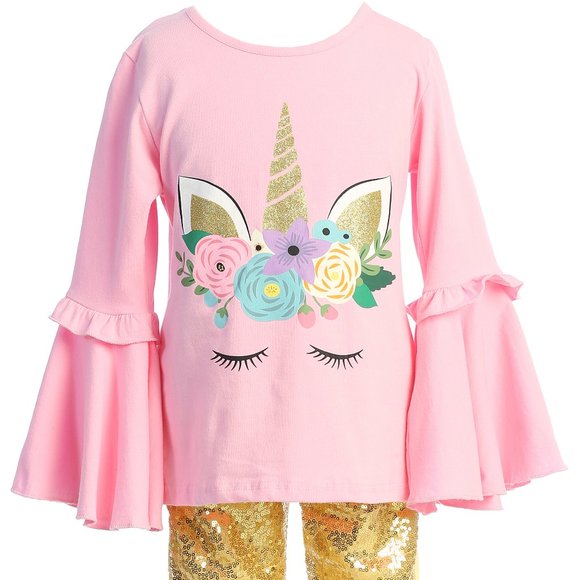 2 Pieces Pants Set toddler girls long sleeve unicorn shirt dress top pant Cloth - Picture 2 of 6